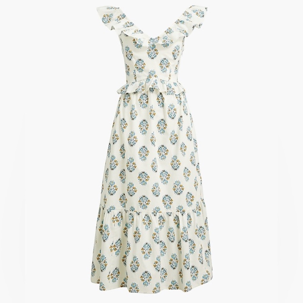 J. Crew Factory White Tiered Ruffle Maxi Dress